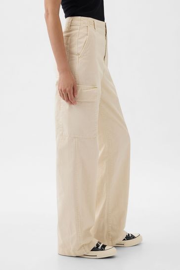 Gap Cream Mid Rise Loose Chinos Cargo Trousers