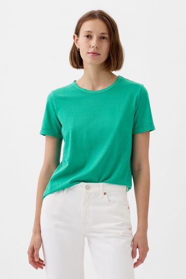 Green Organic Cotton Vintage Crew Neck T-Shirt