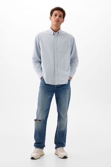 Blue Long Sleeve Oversized Oxford Shirt