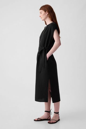 Midi shirt dress with slits clearance