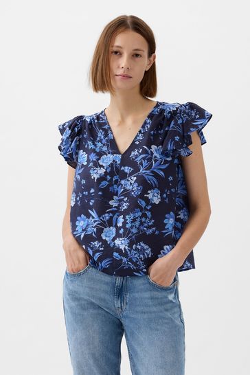 Buy Gap V Neck Flutter Sleeve Blouse from the Gap online shop