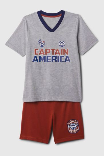 Grey Marvel Captain America Shorts Pyjama Set (4-13yrs)