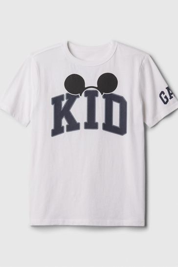 White Cotton Disney Graphic Logo Short Sleeve Crew Neck T-Shirt (4-13yrs)