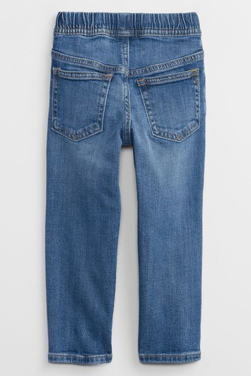 Gap Mid Wash Blue Destructed Pull On Slim Jeans