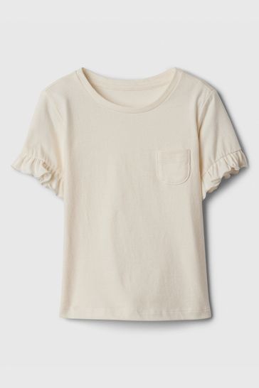 Cream Ruffle Short Sleeve Crew Neck Pocket T-Shirt (Newborn-5yrs)