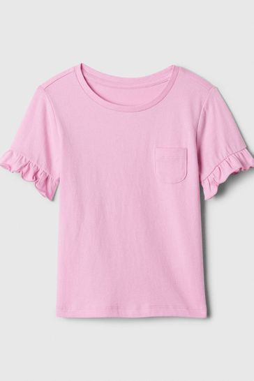 Pink Ruffle Short Sleeve Crew Neck Pocket T-Shirt (Newborn-5yrs)