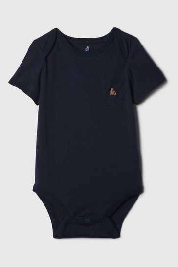 Navy Blue Pocket Short Sleeve Bodysuit (Newborn-24mths)