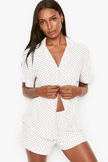 Victoria's Secret Coconut White Logo Dot Flannel Short Pyjamas