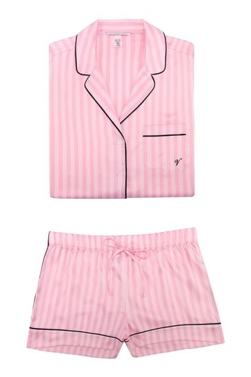 Victoria's Secret Pink White Stripe Satin Short Pyjamas