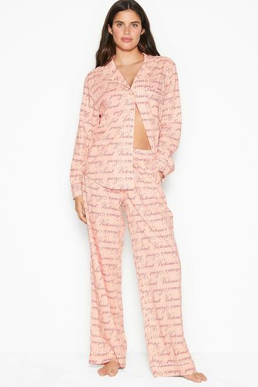 Victoria's Secret Hot Pink Script Cotton Long Pyjamas