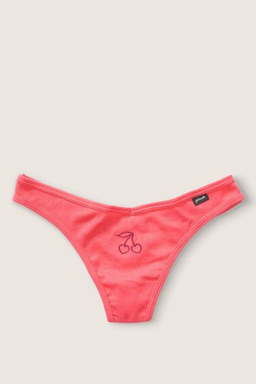Victoria's Secret PINK Watermelon Cherry Embroidery Cotton Thong Knicker