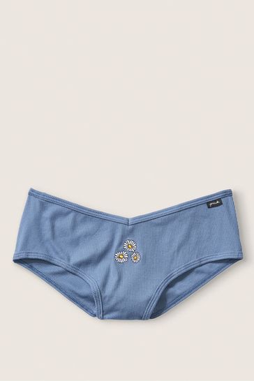Victoria's Secret PINK Colonial Blue With Embroidery Cotton Cheeky Knickers