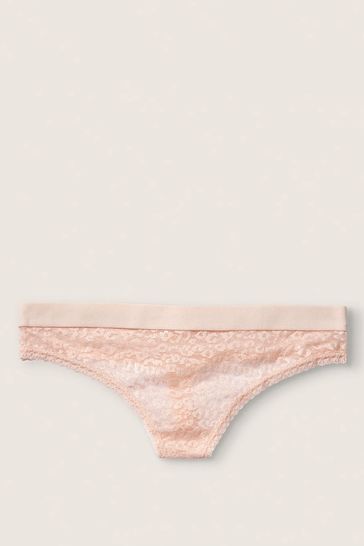 Victoria's Secret PINK Peach Nectar With Foil Lace Logo Thong Knicker