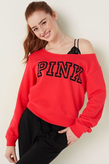 Victoria's Secret PINK Fired Up Classic Logo Everyday Lounge Open Neck Crew