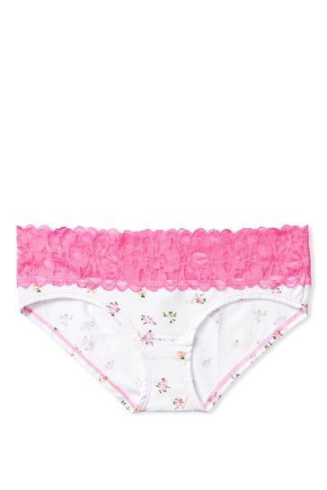 Victoria's Secret White Floral Logo Lace Waist Hipster Knickers