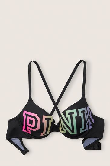 Buy Victoria's Secret PINK Black Rainbow Trim Push Up Front Fastening T-Shirt  Bra from Next Belgium
