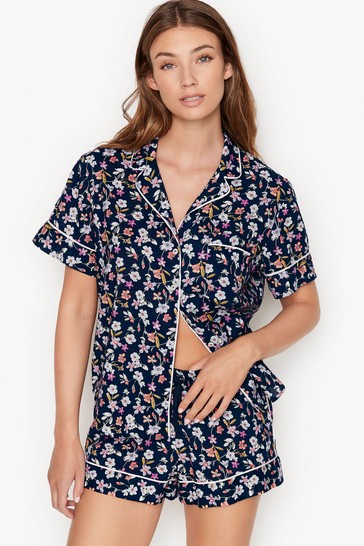 Victoria's Secret Noir Navy Blue Floral Cotton Short Pyjamas