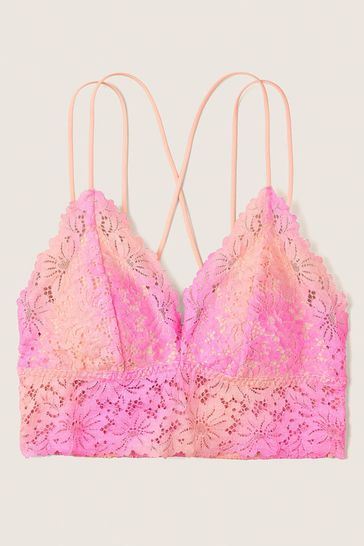 Victoria's Secret PINK Sweet Roset Pink Multicolor Gradient Lace Strappy Back Longline Bralette