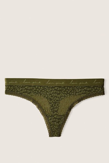 Victoria's Secret PINK Vintage Green Lace Logo Thong Knicker