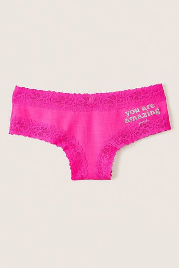 Victoria's Secret PINK Celestial Fuchsia Pink Cotton Lace Trim Cheeky Knicker