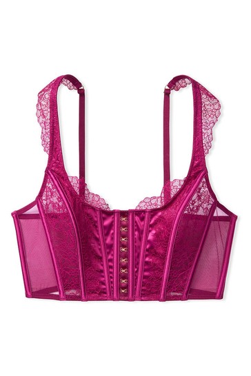 Hot Pink Delicate Lace Strapless Corset Bra