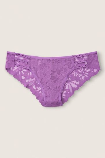 Victoria's Secret PINK Amethyst Orchid Purple Halloween Strappy Lace Logo Cheeky Knicker