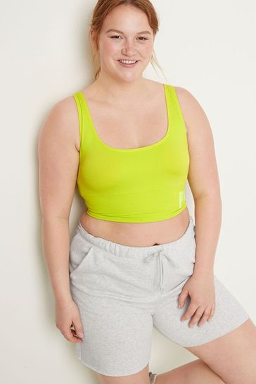 Victoria's Secret PINK Lime Punch Yellow Seamless Lightly Lined Scoop Neck Sports Crop