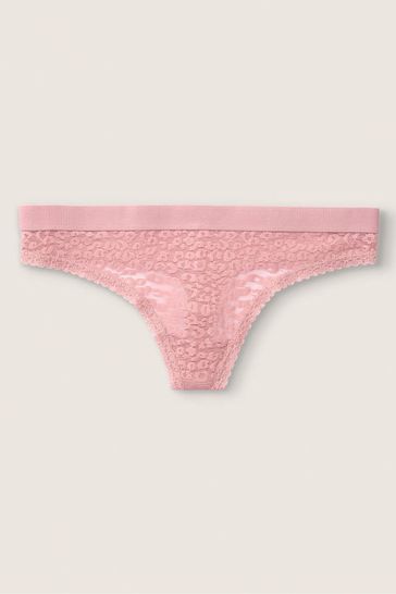 Victoria's Secret PINK Damsel Pink Lace Logo Thong Knicker