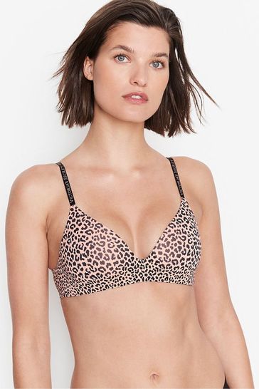 Victoria's Secret Mini Leopard Smooth Logo Strap Lightly Lined Non Wired  T-Shirt Bra