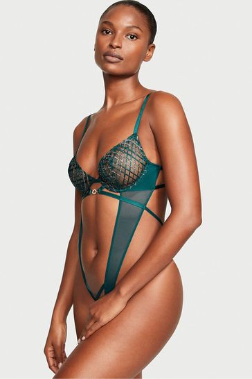 Victoria's Secret Black Ivy Green Geo Bodysuit