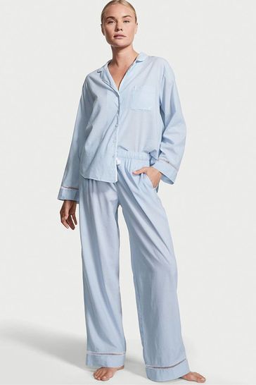 Victoria's Secret Chambray Blue Stripe Cotton Long Pyjamas