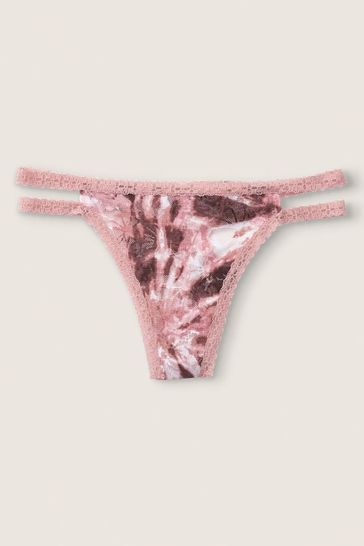 Victoria's Secret Pink Tie Dye Sheer Pink Strappy Lace Thong Knicker