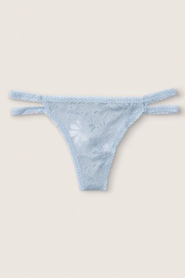 Victoria's Secret Pink Fog Blue Strappy Lace Thong Knicker