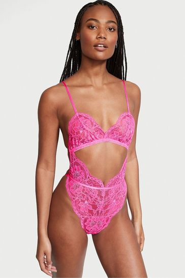 Victoria's Secret Post It Pink Unlined Cutout Lace Bodysuit