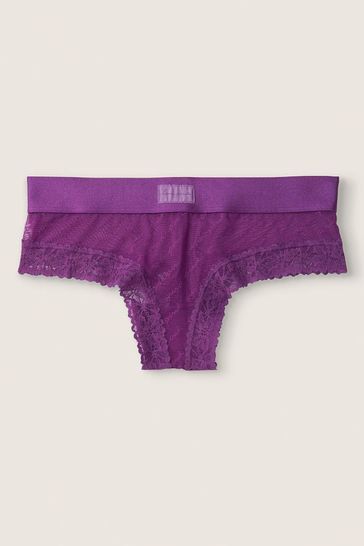 Victoria's Secret PINK Virtual Violet Purple Lace Logo Cheeky Knicker