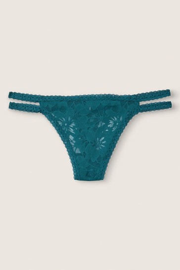 Victoria's Secret PINK Blue Coral Strappy Lace Thong Knicker