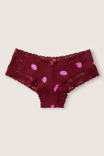 Victoria's Secret PINK Desire Football Print Cotton Lace Trim Cheeky Knicker