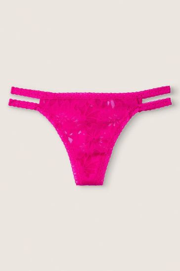 Victoria's Secret PINK Neon Fuchsia Pink Strappy Lace Thong Knicker