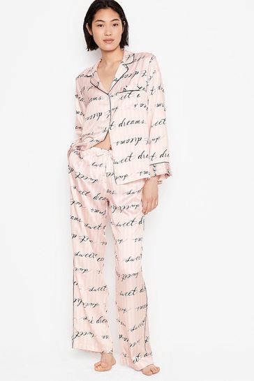 Victoria's Secret Ballet Pink Stripe Satin Long Pyjamas