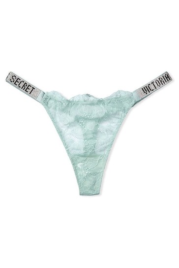 Victoria Secret Deepest Green Shine Strap set with thong and thigh