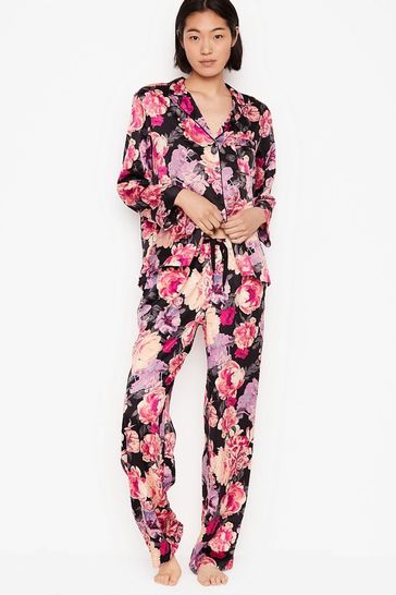 Victoria's Secret Black Floral Satin Long Pyjamas