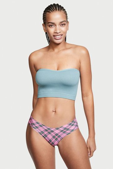 Victoria's Secret Pink Flora Holly Jolly Plaid No Show Cheeky Knickers