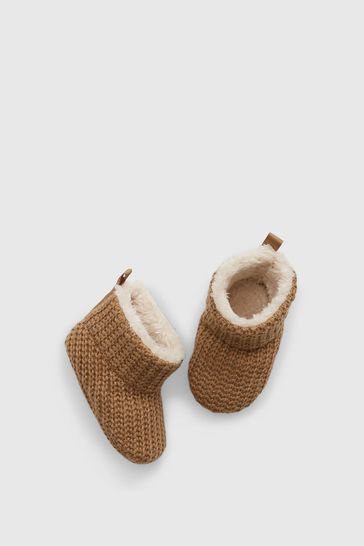 Brown Sherpa-Lined Baby Booties
