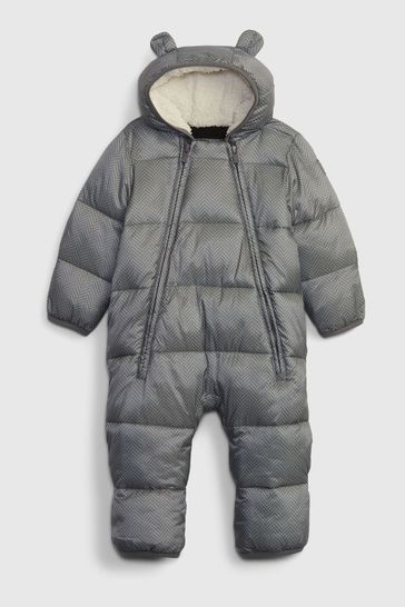 Gap Black Herringbone Puffer Water Resistant Baby Snowsuit