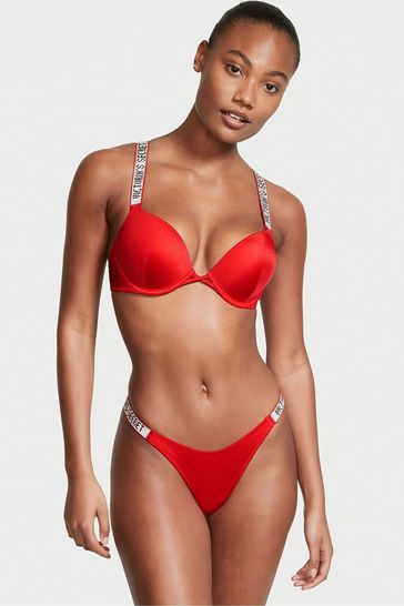 Victoria's Secret Flame Red Shine Strap Strappy Bombshell AddCups PushUp Swim Top