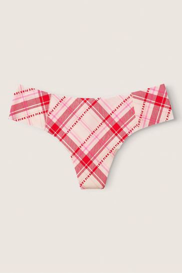 Victoria's Secret PINK Light Ivory and Red Plaid NoShow Thong Knickers