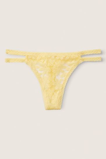 Victoria's Secret PINK Pale Yellow Strappy Lace Thong Knickers