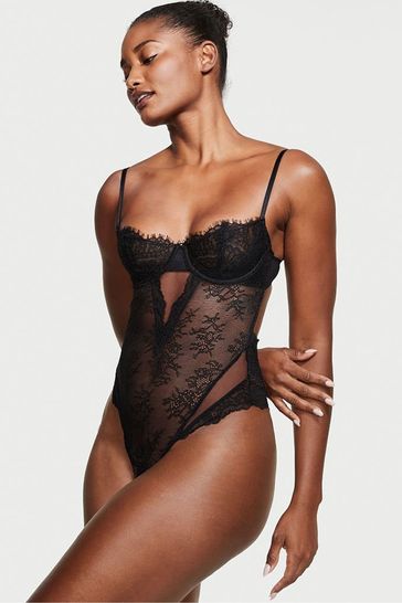 Victoria's Secret Black Unlined Lace Balcony Bodysuit
