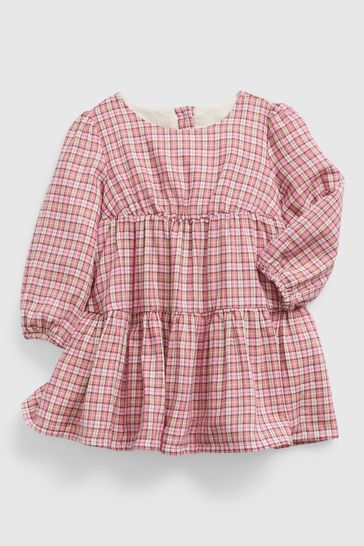 Gap Pink Tartan Long Sleeve Round Neck Baby Dress Set