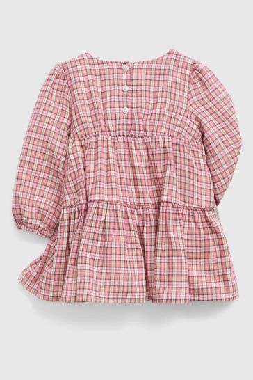 Gap Pink Tartan Long Sleeve Round Neck Baby Dress Set